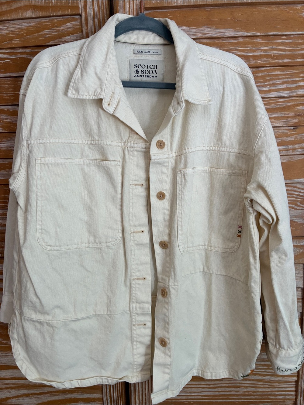 Scotch & Soda Cream Button-Front Casual Shirt Jacket